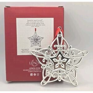 Lenox Star Sparkle and Scroll Silver Clear Gems Christmas Ornament NIB U81